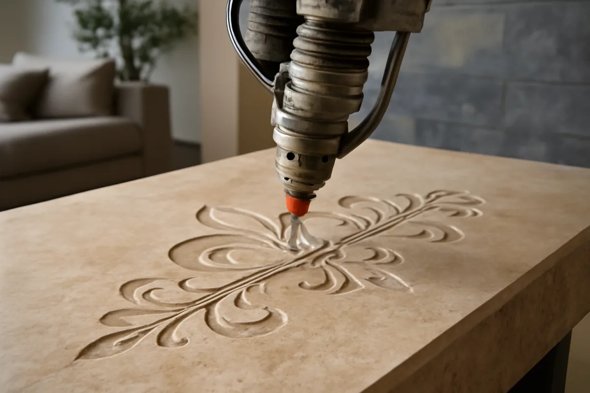 Waterjet sulle pietre naturali: incisioni personalizzate che cambiano ogni ambiente